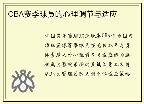 CBA赛季球员的心理调节与适应