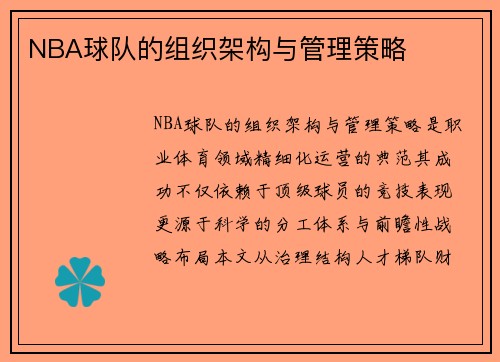 NBA球队的组织架构与管理策略